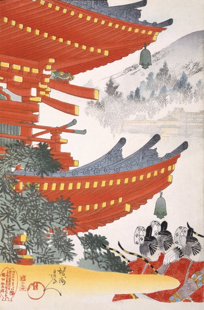 Warriors Depart, fra et album af træsnit fra det 19. århundrede (træblok i farver) af Japanese School