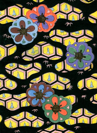 Træbloktryk af honeycomb mønster af Japanese School