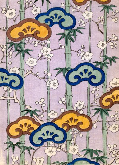 farve træblok print af bambus og kirsebærblomster af Japanese School