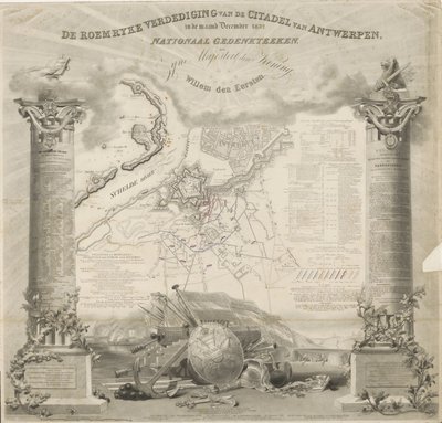 Roemryke-forsvaret af Citadellet i Antwerpen, i december måned 1832. Nationalt mindesmærke, til Hans Majestæt Kongen, Willem den Eerste (titel på objektet) af Ja.s Wyld