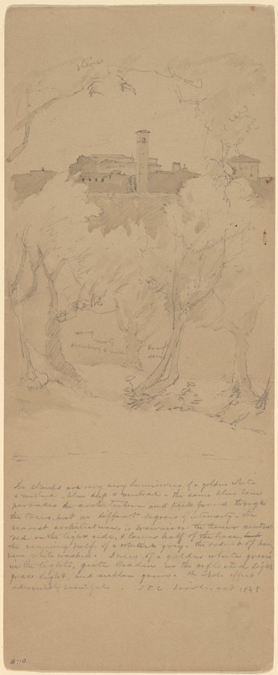 Udsigt gennem træerne i Tivoli [recto] af Jasper Francis Cropsey