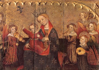 Rum fra en altertavle med Jomfruen og Barnet og englemusikere, tidligt 1400-tal (tempera på træ) af Jaume Cabrera