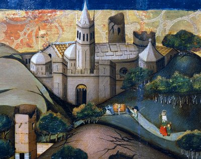 Landskab med Episcopal Church, detalje fra Flight into Egypt, altertavle fra Verdu af Jaume Ferrer