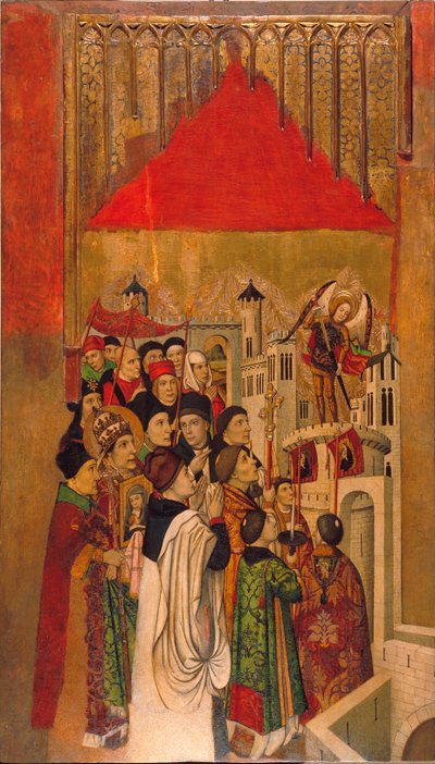 Apparition of Saint Michel at the Chateau Saint Angedani af Jaume Huguet
