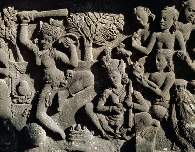 Relief fra det hinduistiske tempel af Javanese School