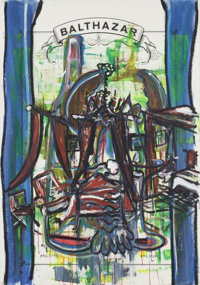 Après Le Vernissage, 2012 (mixed media på akvarelpapir monteret på panel med opskrift på bagsiden) af Jay Batlle