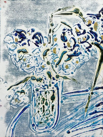 Fleur De Sel No. 02 Blue Carmel Monotype, 2021 (olie på papir) af Jay Batlle