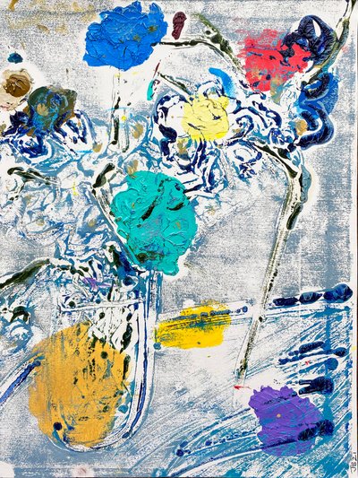 Fleur De Sel No. 09 Blue Colorful Monotype, 2021 (olie på papir) af Jay Batlle