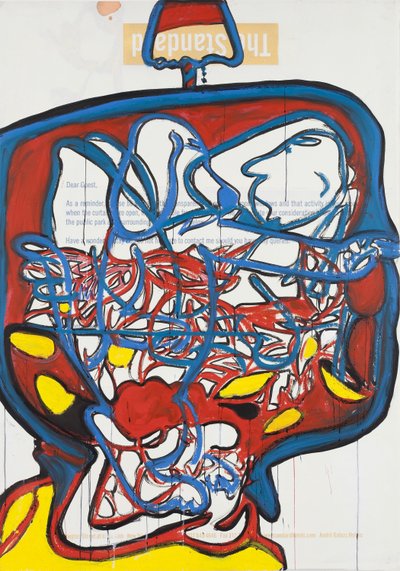 Remote Control, 2012 (mixed media på akvarelpapir monteret på panel med opskrift på bagsiden) af Jay Batlle