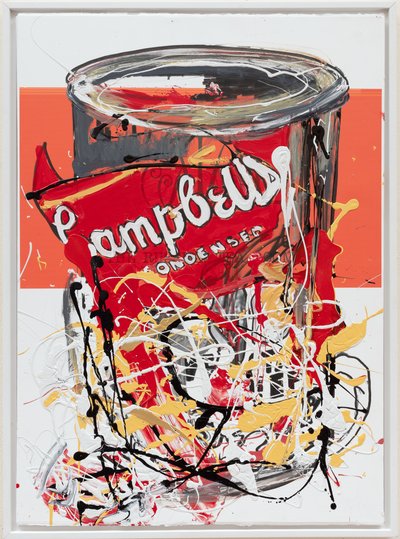 Soup Can 2 Russian, 2019 (husmaling og blæk på lærred) af Jay Batlle