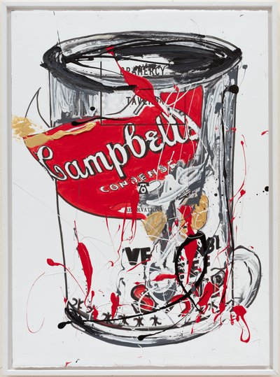 Soup Can 3 NewYorker, 2019 (husmaling og blæk på lærred) af Jay Batlle