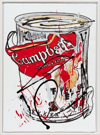 Soup Can 7 Fake, 2019 (husmaling og blæk på lærred) af Jay Batlle