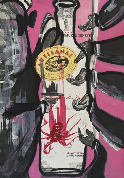 The Pink Slip, 2016 (mixed media på akvarelpapir monteret på panel med opskrift på bagsiden) af Jay Batlle