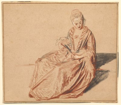 Siddende kvinde med en vifte af Jean-Antoine Watteau