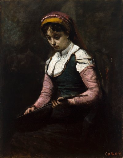 Pige med mandolin af Jean-Baptiste-Camille Corot