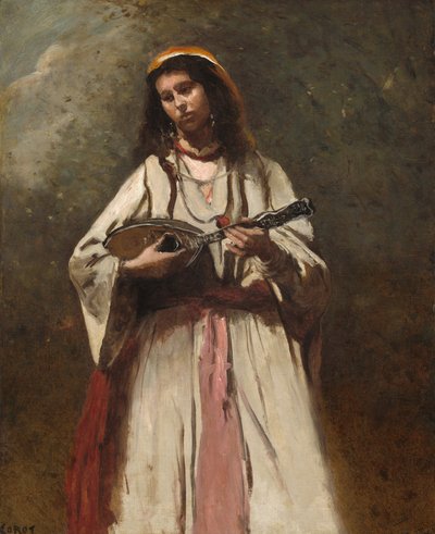 Sigøjnerkvinde med mandolin af Jean-Baptiste-Camille Corot