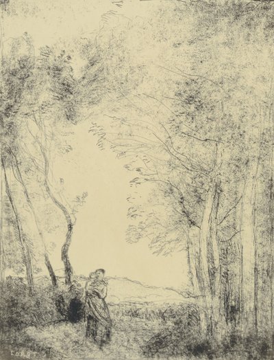 Ung mor ved indgangen til en skov af Jean-Baptiste-Camille Corot