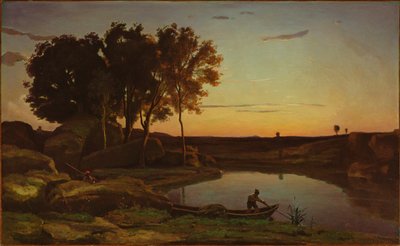 Landskab med sø og bådsmand af Jean-Baptiste-Camille Corot
