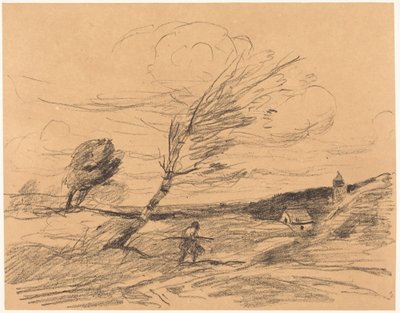 Vindstødet (Vindstødet) af Jean-Baptiste-Camille Corot