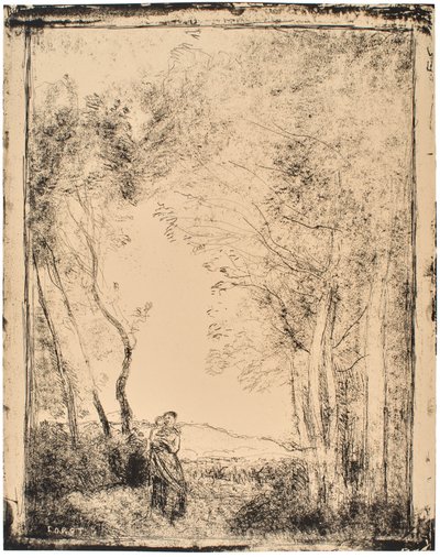 Ung mor ved indgangen til en skov af Jean-Baptiste-Camille Corot