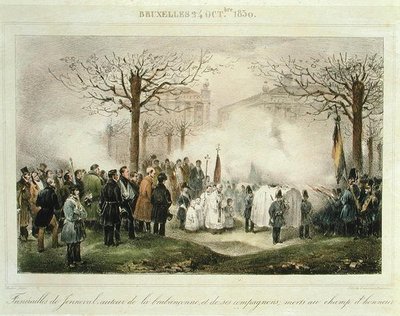 Begravelsen af Louis-Alexandre Dechet (Jenneval) (1801-30) og hans ledsagere, der døde på Æresmarken, 24. oktober 1830, graveret af Dewasme-Pletinckx af Jean Baptiste (after) Madou