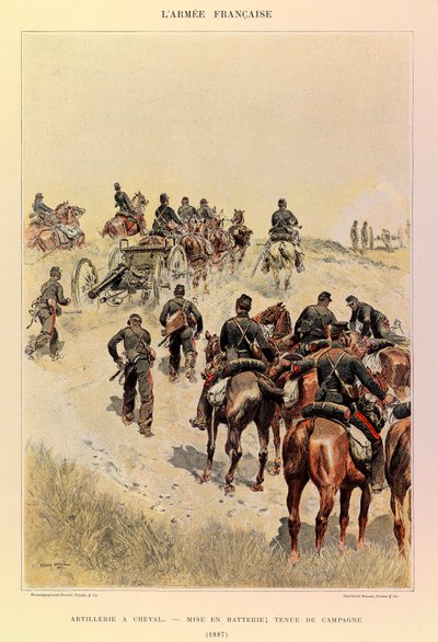 Typer og uniformer af kaptajn Jules Richards franske Armee, illustreret af Edouard Detaille (1848-1912): Artilleri til hest; Batterier; Markkjole i 1887, Privat samling af Jean Baptiste Edouard Detaille