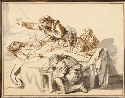 Kvinder og børn sørger over en død mand af Jean-Baptiste Greuze