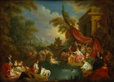 The Bathers (olie på kobbergravørplade) af Jean Baptiste Joseph Pater
