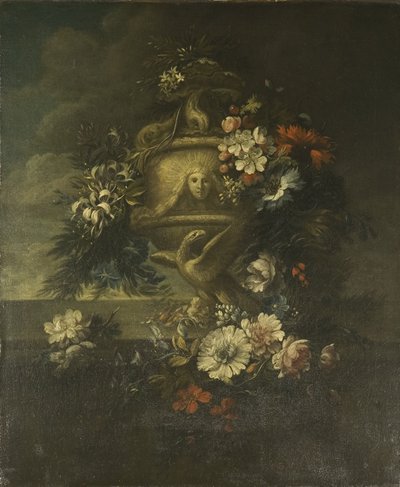 Blomster i en skulptureret vase (olie på lærred) af Jean Baptiste Monnoyer
