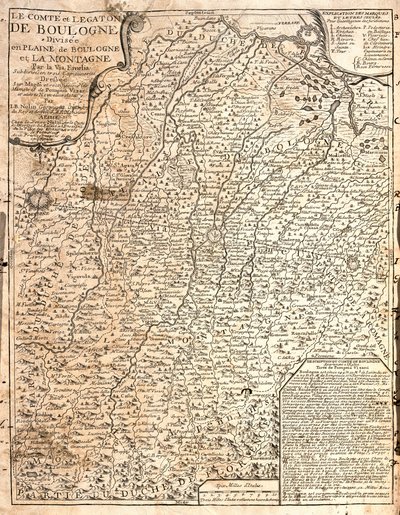 Kort over Boulogne amt (Frankrig) (radering af Jean Baptiste Nolin