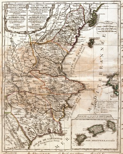 Kort over Kongeriget Valencia og Murcia (Spanien) (Gravering af Jean Baptiste Nolin