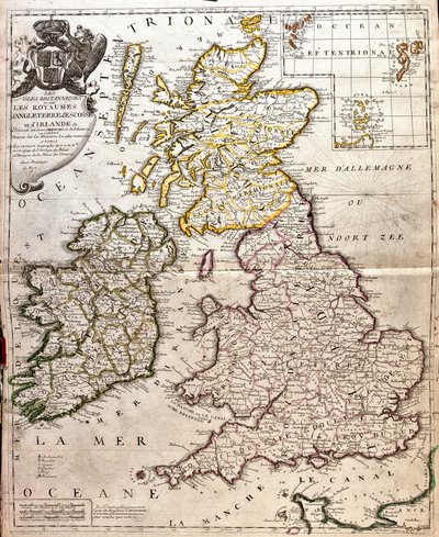 Kort over kongerigerne England, Skotland og Irland (Storbritannien) (Gravering af Jean Baptiste Nolin