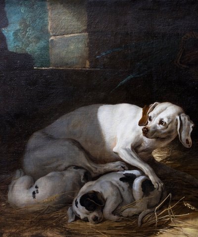 Hund ammer sin unge af Jean-Baptiste Oudry