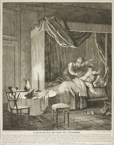 The Adventure of the Chamber Pot, planche fire fra Scènes du Roman Comique af Jean-Baptiste Oudry