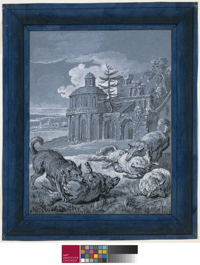 Wolves Attacking Sheep (Rein de Trop II) 1732 (pen & blæk med vask og gouache på papir) af Jean Baptiste Oudry