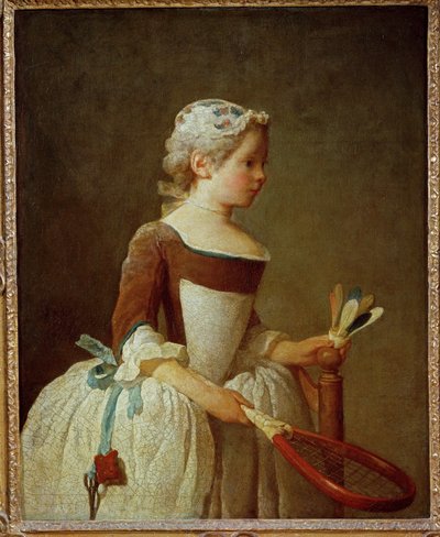 Pige med fjerbold (maleri på lærred) af Jean-Baptiste Simeon Chardin