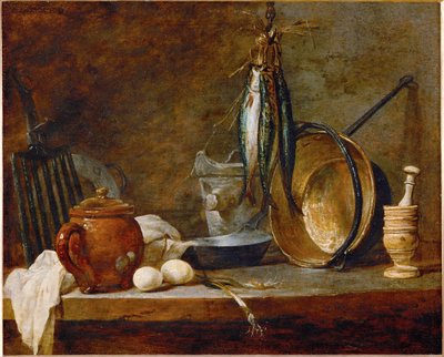 Lean-menu og køkkenredskaber ... af Jean-Baptiste Simeon Chardin
