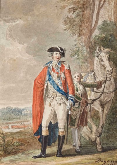 Greven af Artois i uniform (1757-1836), en kammertjener holder hans hest af Jean-Desmosthene Dugourc