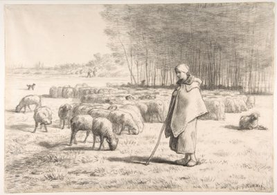 En hyrdinde med sin flok af Jean-Francois Millet