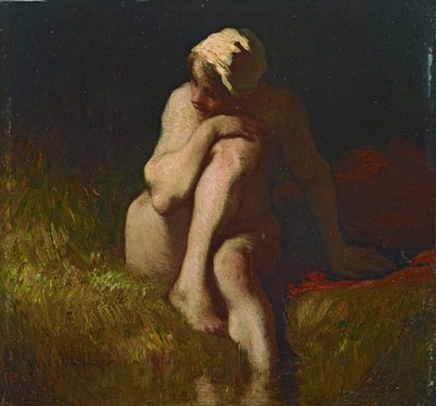 Nøgen bondepige siddende på en bæks skråning af Jean-Francois Millet