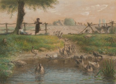 Bondebørn ved gåsedammen af Jean-Francois Millet