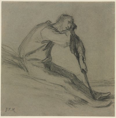 Siddende bonde hvilende på en hakke af Jean-Francois Millet