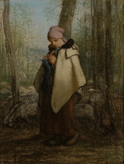 Den strikkende hyrdinde af Jean-Francois Millet