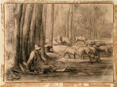 Drikkestedet i skoven (sort kridt på papir) af Jean Francois Millet