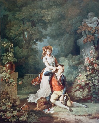 The Lover Surprised, graveret af Charles Melchior Descourtis (1753-1820) (farvegravering) af Jean Frederic (after) Schall