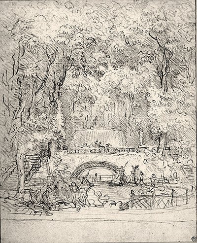 Kaskade i en have (kridt på papir) af Jean Honore Fragonard
