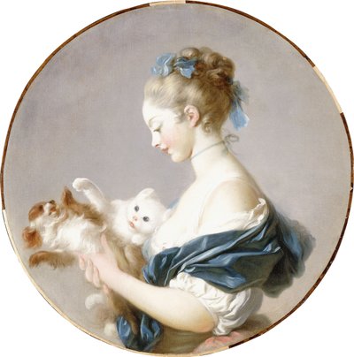 Girl Playing with a Dog and a Catdani af Jean Honore Fragonard
