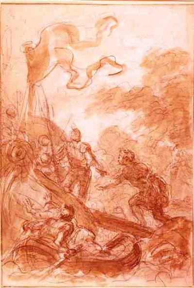 Orlando forlader øen (kridt og vask på papir) af Jean Honore Fragonard