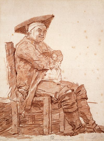 Portræt af siddende mand, kendt som Postiglione, af Jean Honore Fragonard (1732-1806), sangvinsk tegning af Jean Honore Fragonard