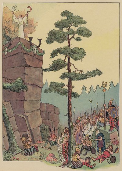 Druider fejrer en festival ved Maennelstein, Alsace (farve litho) af Jean Jacques Waltz